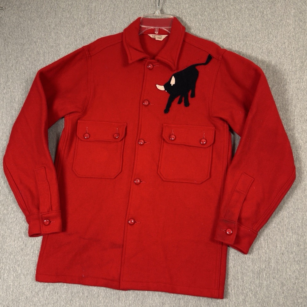Vtg 60's Boy Scouts Of America Red Wool Shirt Jacket W/ Philmont Black Bull 38 M